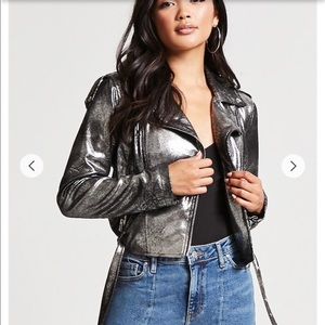 TRADED Silver/black “leather MOTO JACKET”